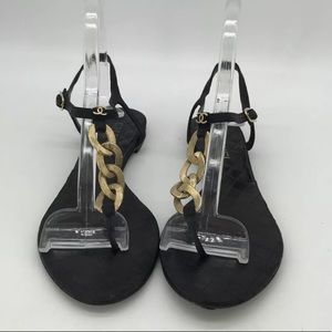Chanel Black Quilted Gold Chain Sandals 38
